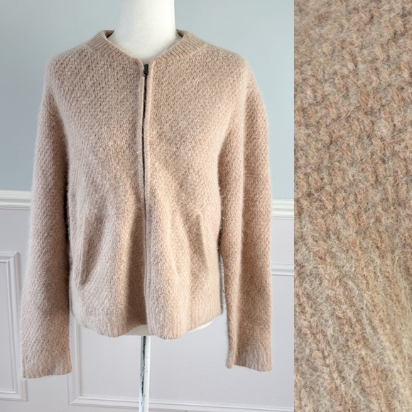 360 Cashmere Sweaters - 360 Cashmere Sweater Wool Zipper Cardigan Beige Sz Small Grandpacore Neutral